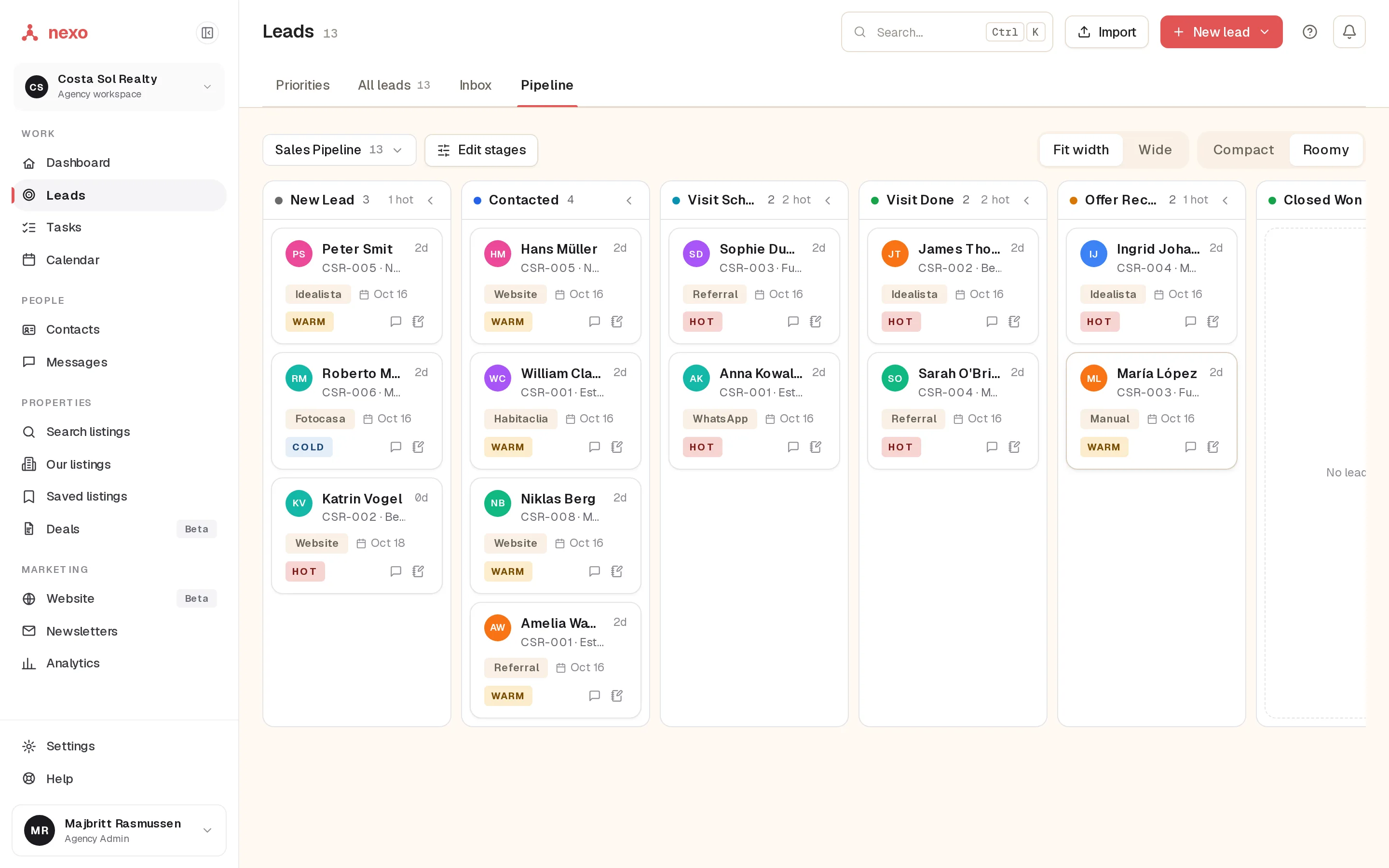 The nexo leads pipeline, real app with demo data